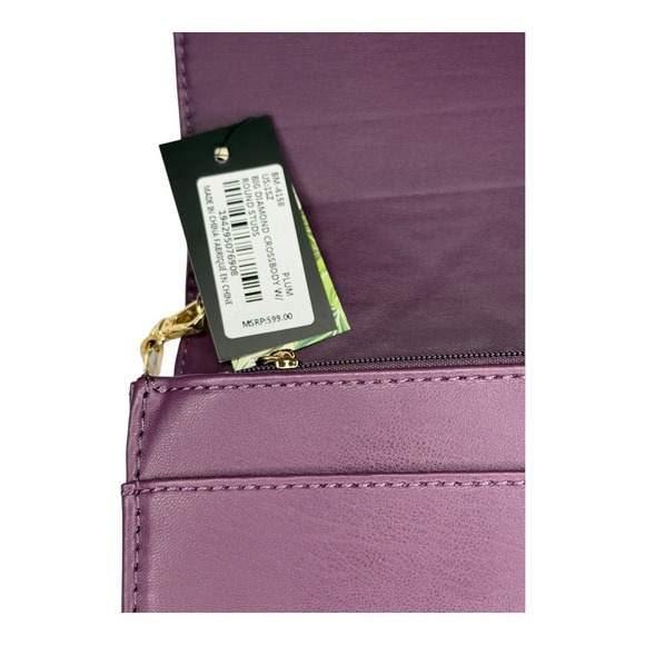 Badgley Mischka Plum Quilted Studded Flap Crossbody Bag | NWT | Gold Chain - Picture 7 of 8